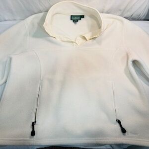 L.L. Bean Womens Ivory Mock Neck Cozy Fleece 1/4 Zip Pullover Sweater Size Large